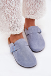 Womens clogs and on cork platform with buckle blue Klarae