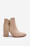 Women's Heeled Ankle Boots With Pointed Toes Eco Suede Insulated Beige Raisha