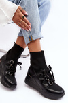 Women's Wedge Boots with Sock Black Helladina
