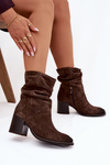 Leather Suede Ankle Boots with Gathering on Heel Zazoo 1127 Chocolate