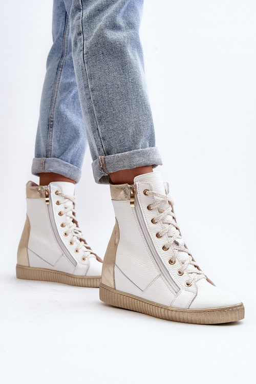 Zazoo 3081 Women's Leather Platform Sneakers White