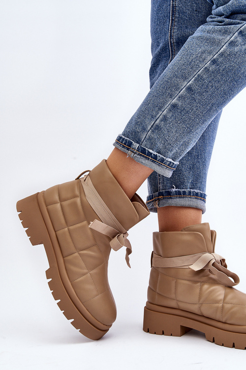 Botki Damskie Pikowane Wiązane Khaki Bizzanti NS307