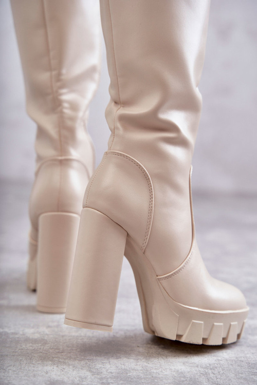 Fashionable Leather Boots On The Platform Beige Isabell