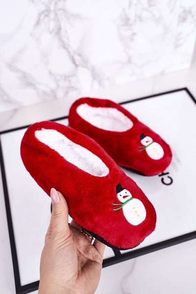 Children's Christmas Slippers With Snowman Red Let It Snow
