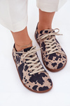 Women's Suede Barefoot Sneakers With Stripes Zazoo N1120 Brown-Beige