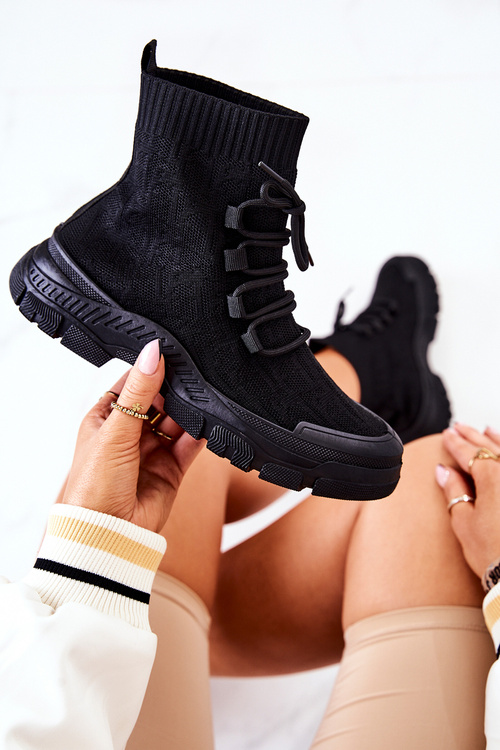 Buty Sportowe Wiązane Skarpetka Czarne Kimberly