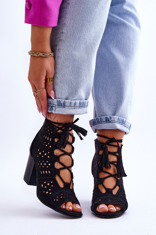 Openwork High Heel Boots Camel Letya 