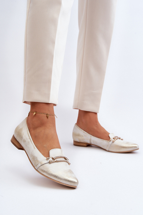 Leather Ballerinas with Zazoo 2885 Gold-White Embellishment