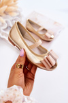Leather Children's Ballerinas With A Decorative Bow Gold Claril