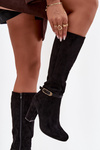 Women's heeled boots with gold buckle lined black Seraphine