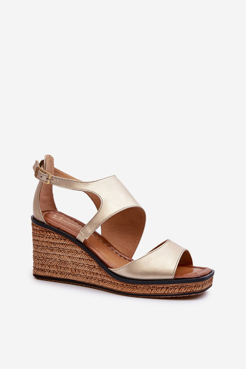 Sandały Na Koturnie Skóra Naturalna Złote Maciejka 06657-25