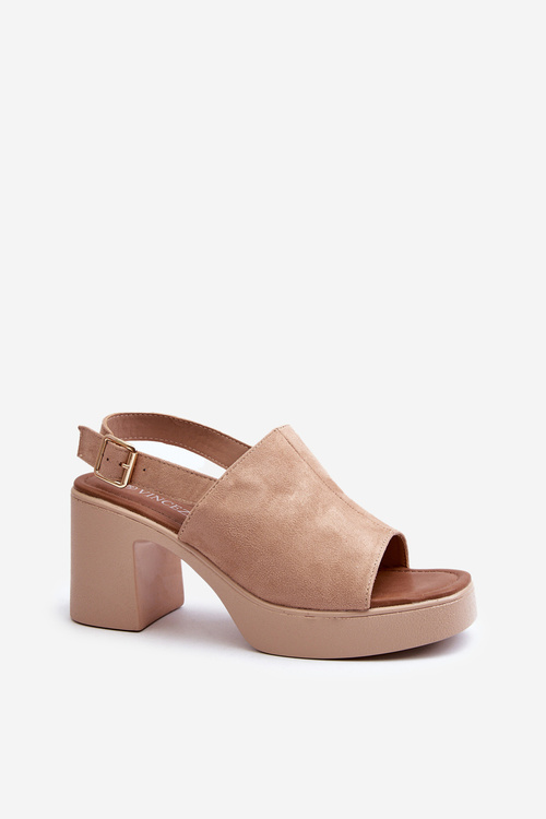 Women's Platform and Heeled Sandals in Beige Eco Suede Vatle