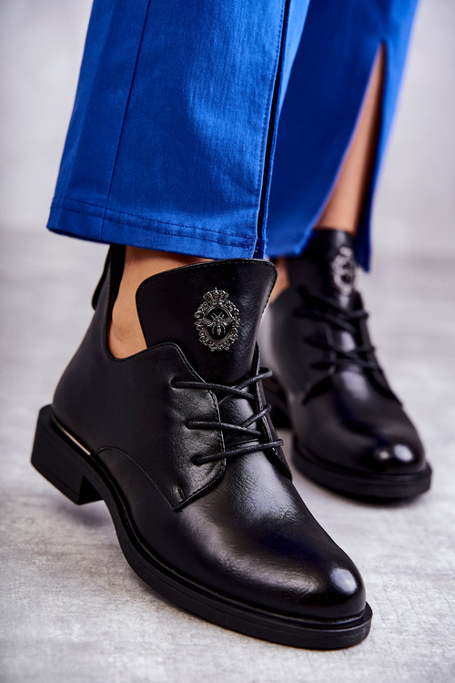 Leather Lace-up Boots With Cutouts Black Fabiana