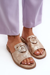 Elegant Shiny Women's Slippers with Decoration S.Barski KV27-032 Gold