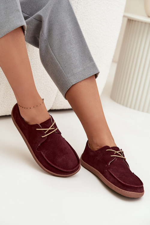 Damskie Zamszowe Półbuty Typu Barefoot Bordowe Zazoo 327