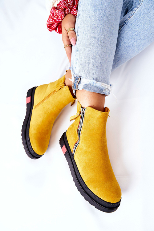 Platform Suede Lace-up Booties Yellow Nessa