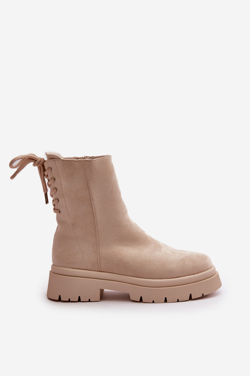 Suede Ankle Boots With Flat Heel Beige Lakyta