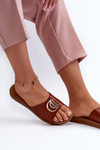 Women's Flat Sole Sandals with Decoration Brown Amoonia