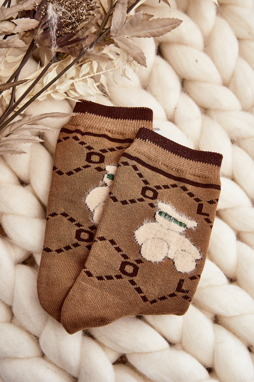 Warm Cotton Socks With Bear Brown