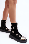 Leather Quilted Boots with Decorations D&A MR870-14 Black