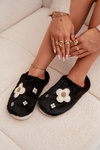 Furry slippers with flowers Black Selinne