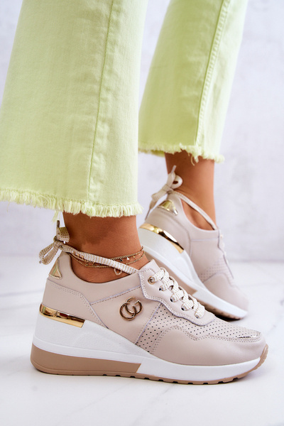Buty Sportowe Sneakersy Damskie Skórzane Beżowe Loissa