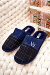 Padded Checked slippers Navy Blase