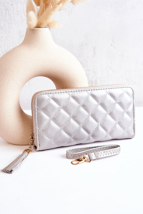 Large Fringed Quilted Wallet Silver Selley 