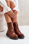 Warm ankle boots worker ladies with zipper eco leather brown Mailyra