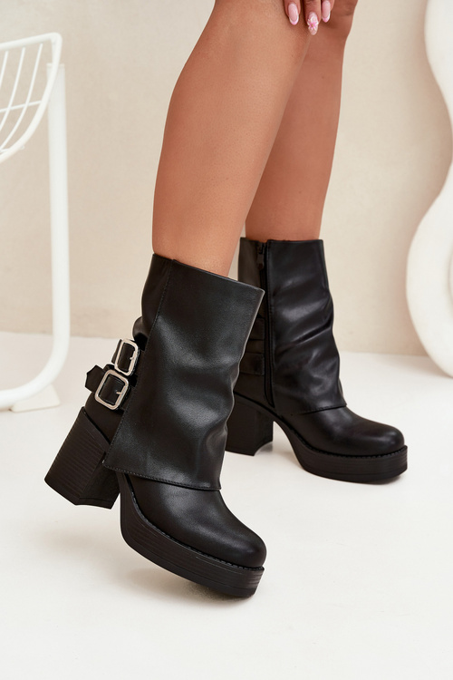 Women's Heeled Ankle Boots With Buckles Black Marena