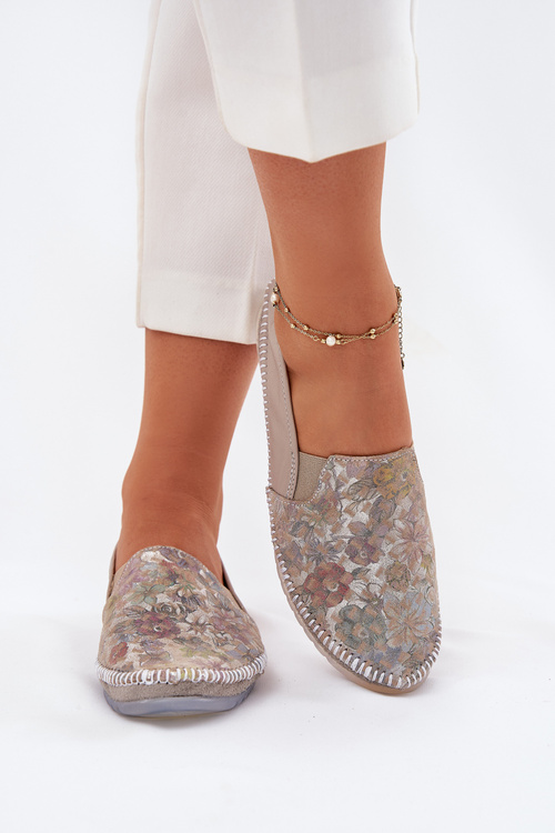 Patterned Leather Ballet Flats Maciejka T3512-73 Beige