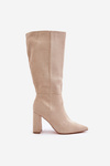 Knee High Heeled Boots Light Beige Lannetea