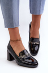 Black Patent Low Heel Court Shoes with Decoration Makki