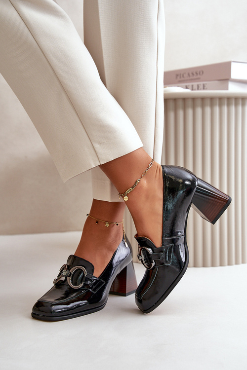 Leather Pumps With Decoration Black Laura Messi 2845