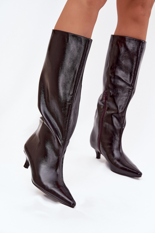 Patent Leather Women's Boots Low Heel Bordeaux Mireva