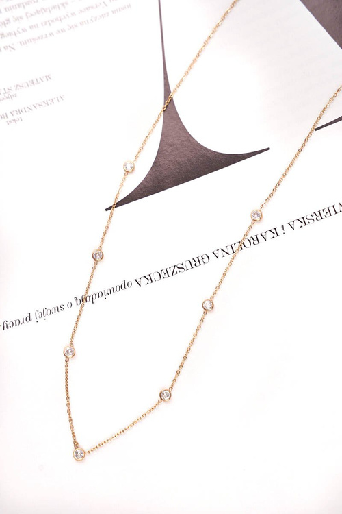 Women's Gold Necklace Chain Celebrity White Rhinestones Elvira