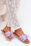 Ladies Flat Heeled Slippers With Tulle Bow Purple Tanira
