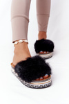 Platform Slippers With Eco Fur Black Adventure