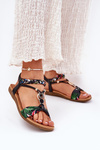 Flat Women's Sandals With Woven Strap And Decoration Black Artiker 56C1318