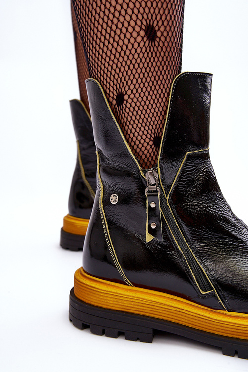 Botki Damskie Lakierowane Skóra Czarne 05747-07