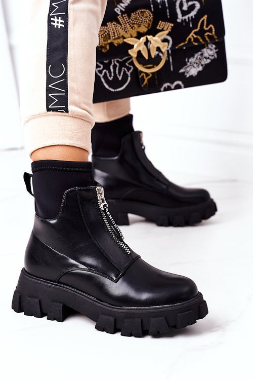 Women's Platform Boots With A Zipper Black Cheers