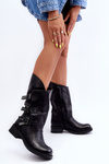 Women's Leather Ankle Boots On Flat Heel Black Nyreo