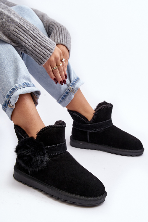 Śniegowce Zamszowe Damskie Wycięcia Czarne Eraclio W8006