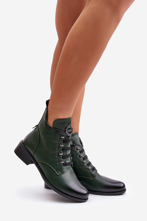 Low Insulated Ankle Boots with Zipper and Decoration Green Nevalia