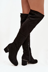 Women's Knee-high Boots on Block Heel Made of Eco Suede Black Zaretta