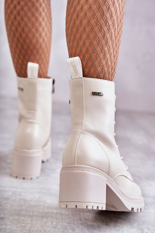 Women's Warm Boots On High Heel Light Beige Grethe