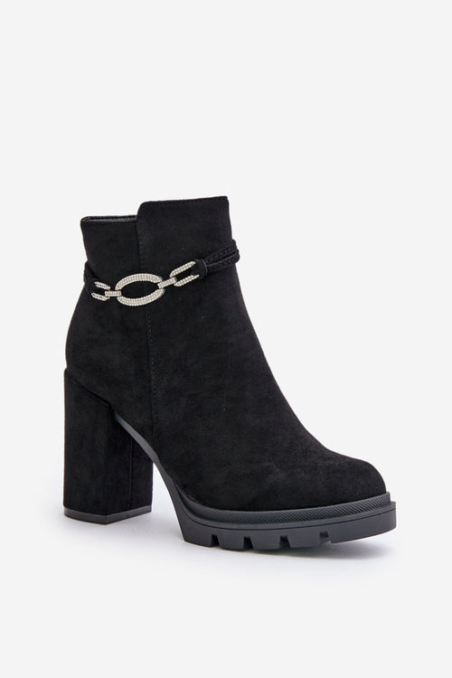 Women's Heeled Boots Eco Suede With Decorative Strap Black Maivone