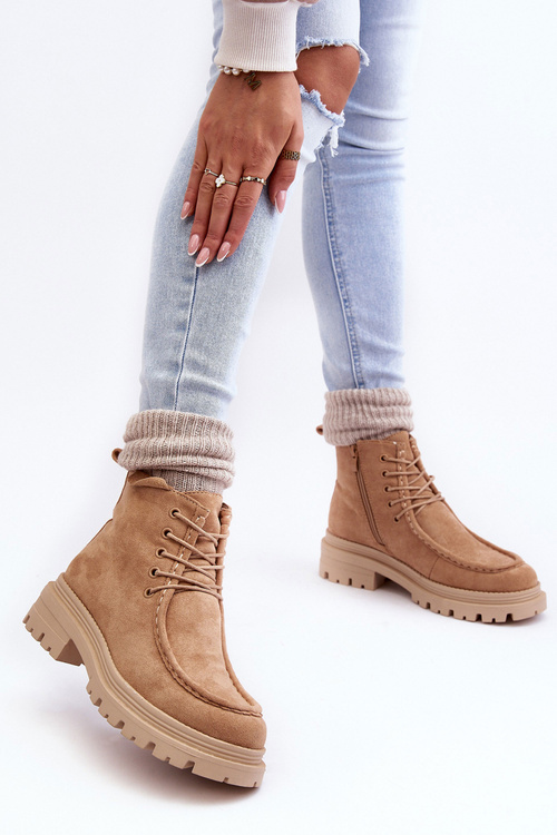 Women's Trapper Boots with Zipper Dark Beige Apolosi