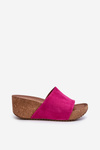 Zazoo 40311 Suede Women's Mules on Cork Wedge Pink