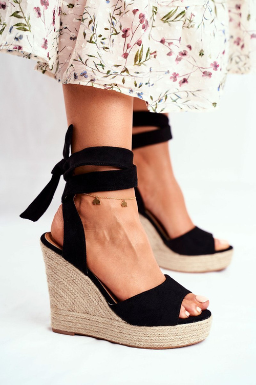 Women's Sandals On Wedge Laced Black Belleza